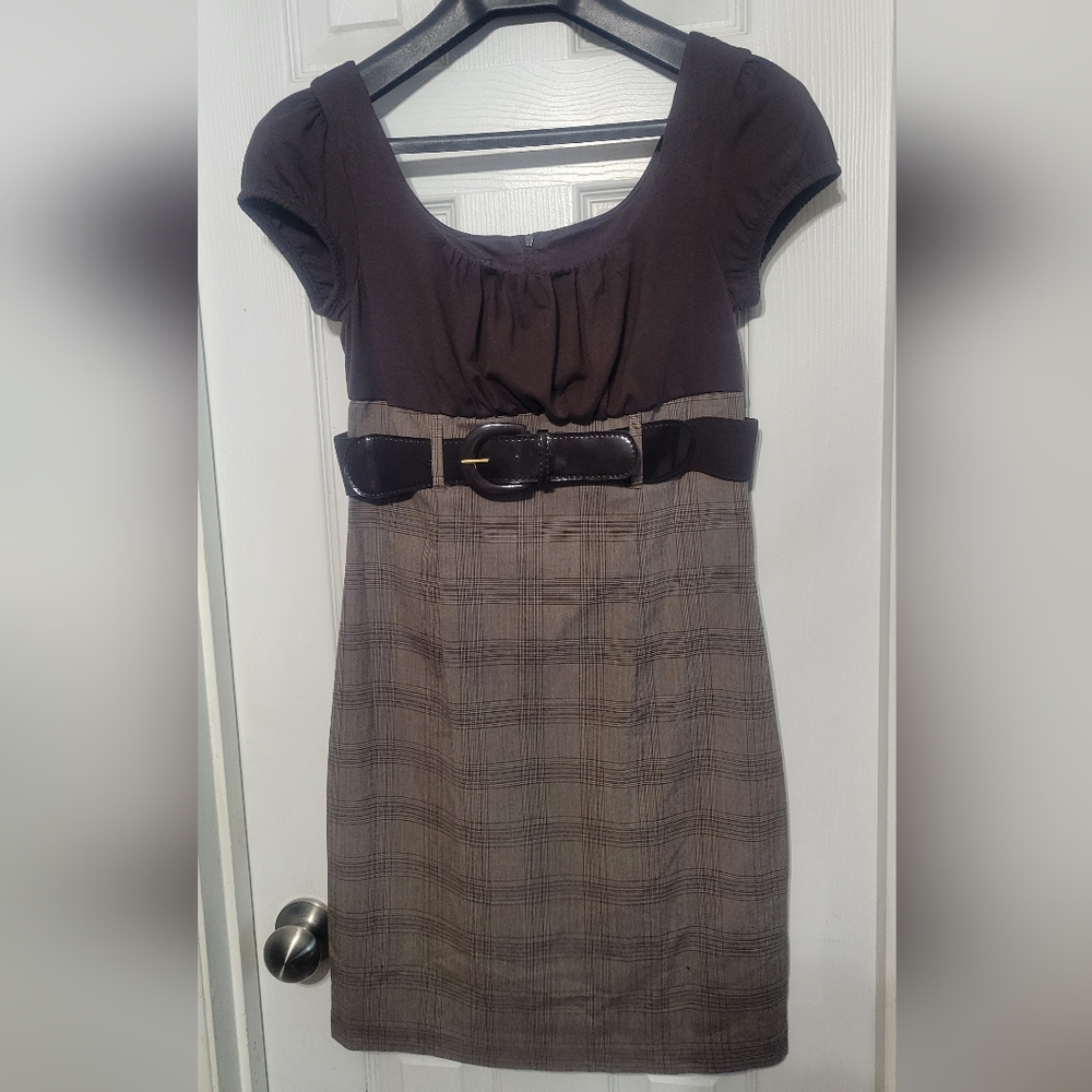Byer California Dark Brown Plaid Dress with Zipper Back Size 7